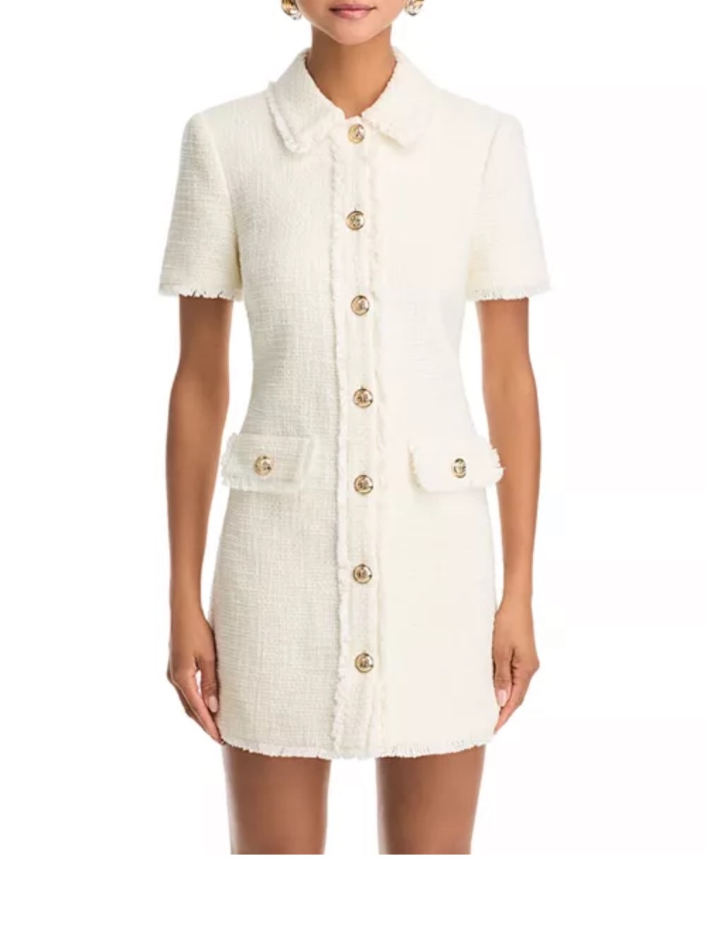 cinq a sept Cream Tweed Button-Front Mini Dress